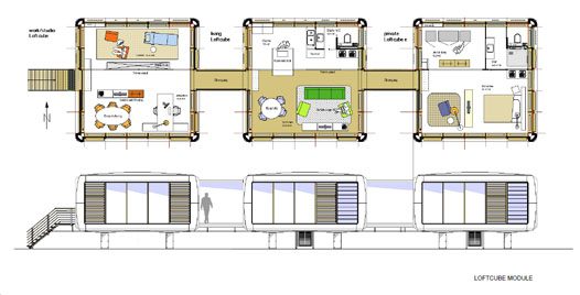 planta baixa e módulos do loftcube
