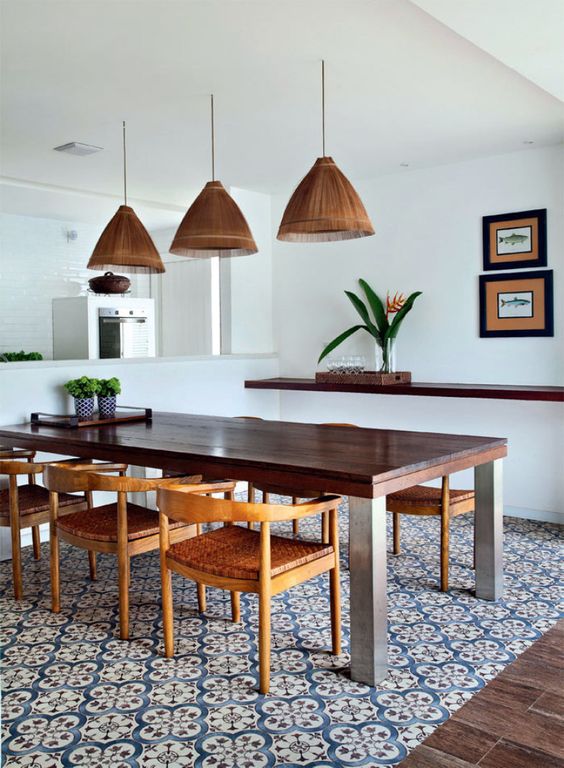 ladrilho hidráulico como revestimento piso sala de janar