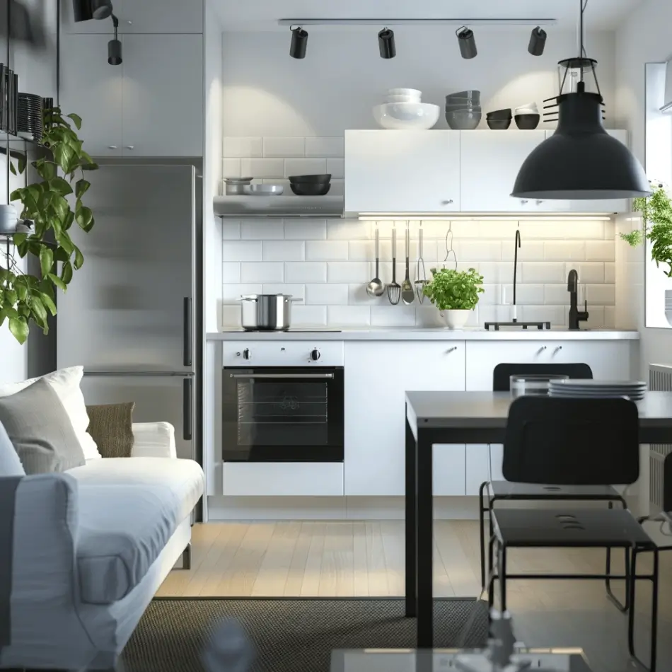 sala e cozinha integrada estilo miminalista