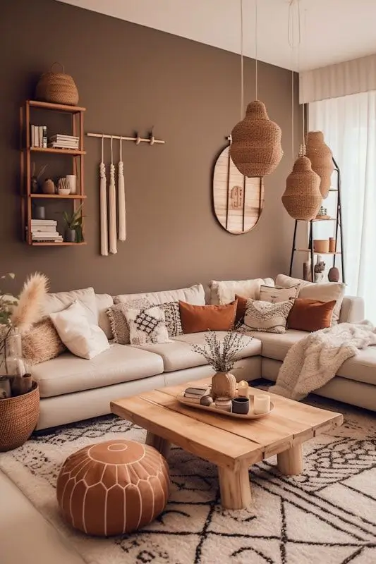 Cores neutras + tons de terracota + tons de areia