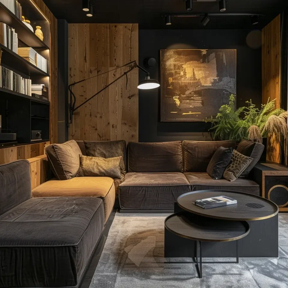 sala de estar marrom e preto móveis modernos