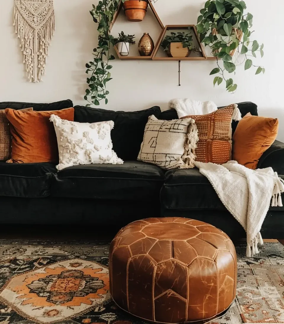 ideias para decoração sala de estar marrom e preto