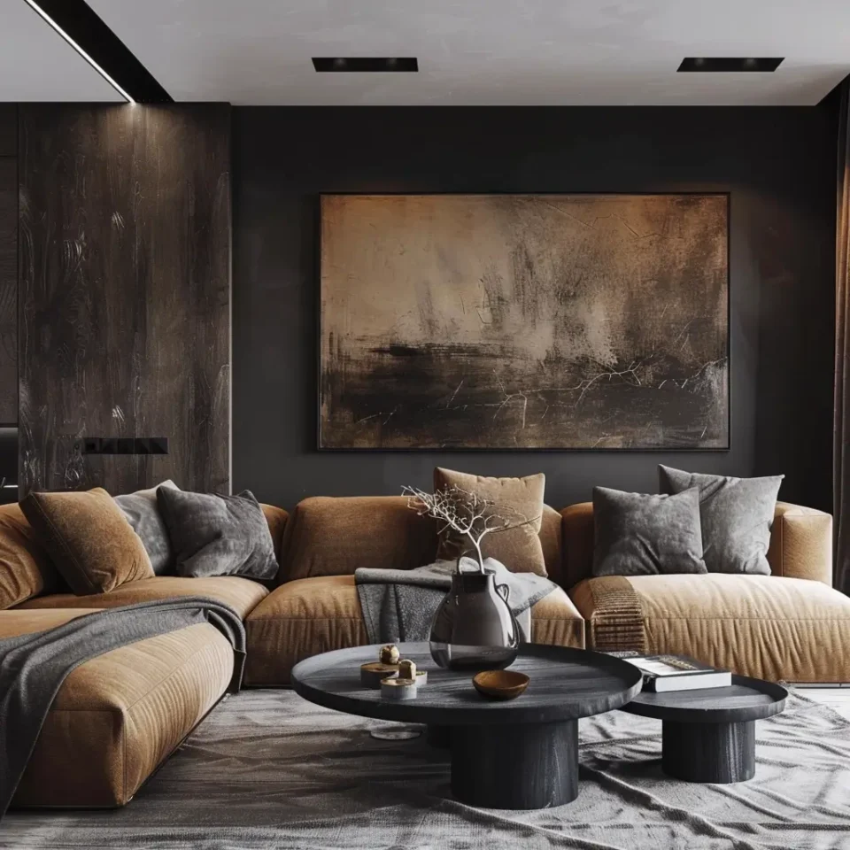 sala-de-estar-marrom-e-preto-estilo-contemporane