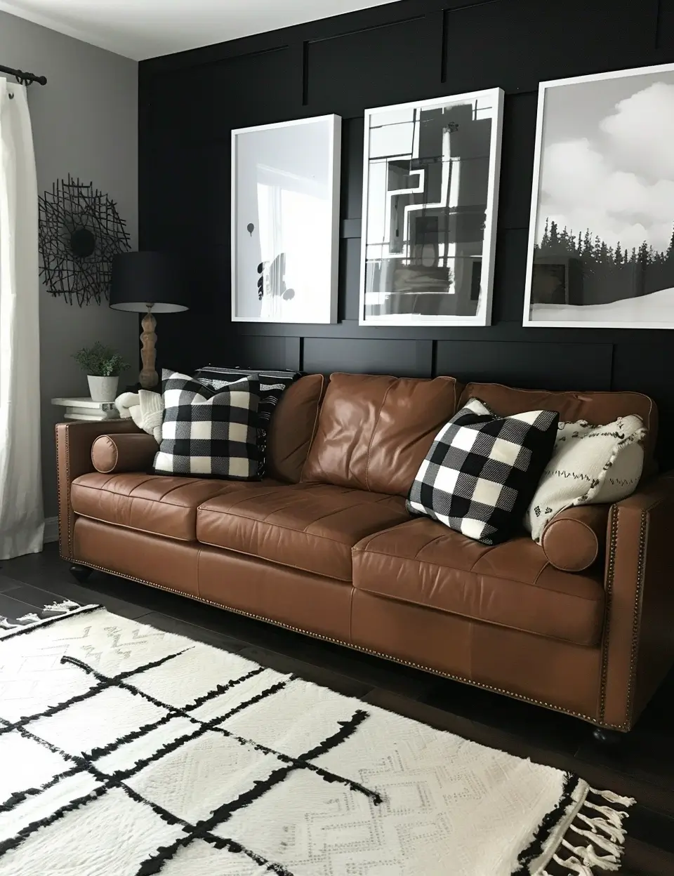 sala de estar marrom e preto em estilo farm