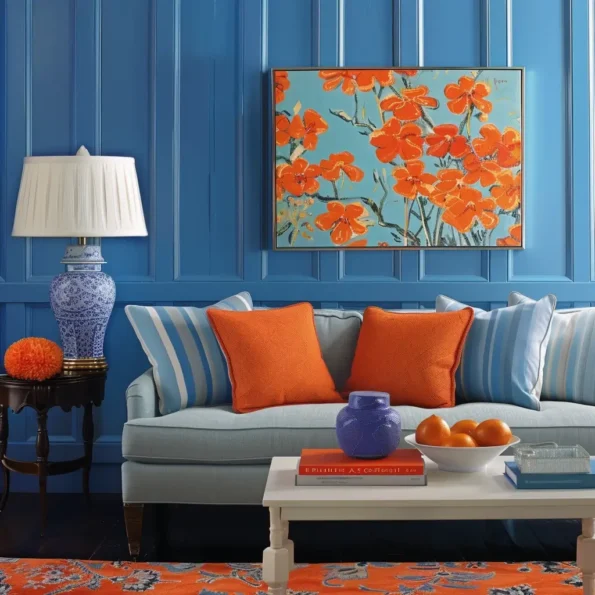 cores que combrinam com azul na decoraçaõ de interiores