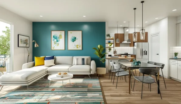 cores que combinam com azul branco, tons de madeira amarelo.