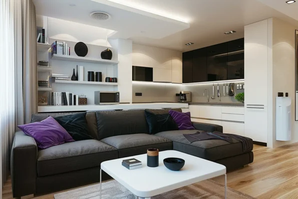 sofá com chaise e decoração estilosa