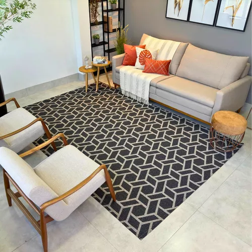 Sofá cinza com Tapete 200x250 Corporativo Moderno